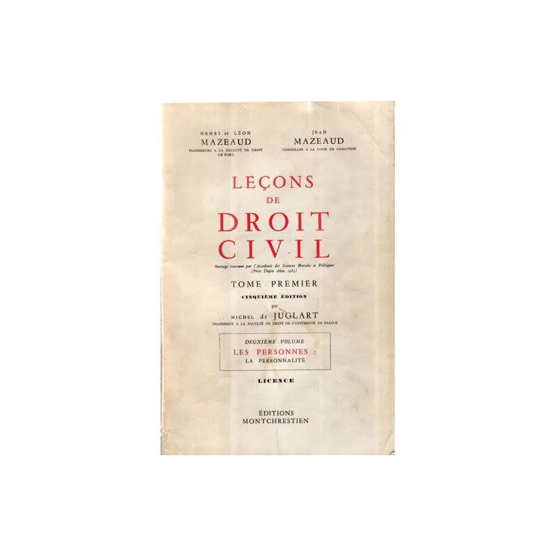 Le¿Ons De Droit Civil 5¿Meéd. Par M. De Juglart T. I 2¿Me Vol. Les...