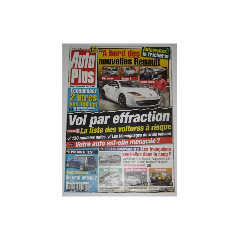 AUTO PLUS N° 994 : VOL PAR EFFRACTION LA LISTE DES VOITURES A RISQUE