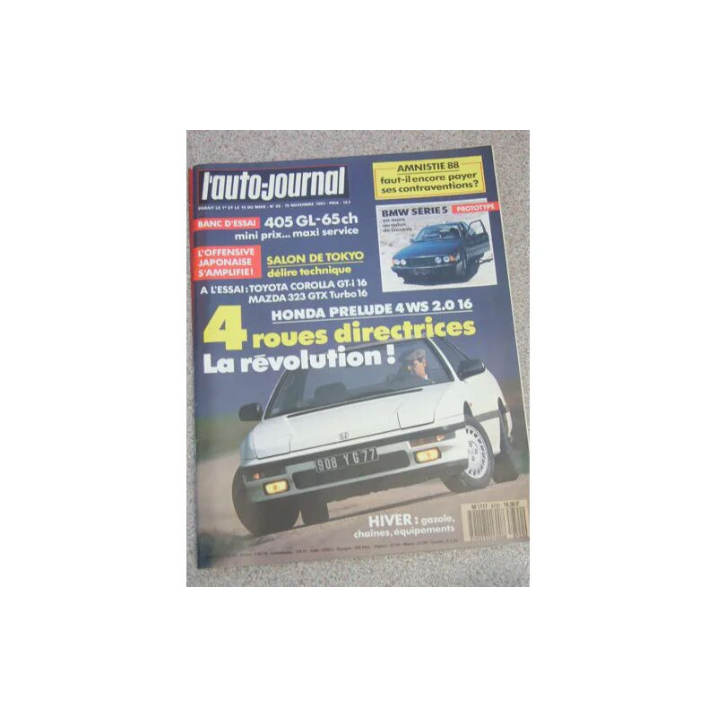 l 'auto journal N° 20 : 15/11/1987 -Honda Prelude 4WS: 4 roues...